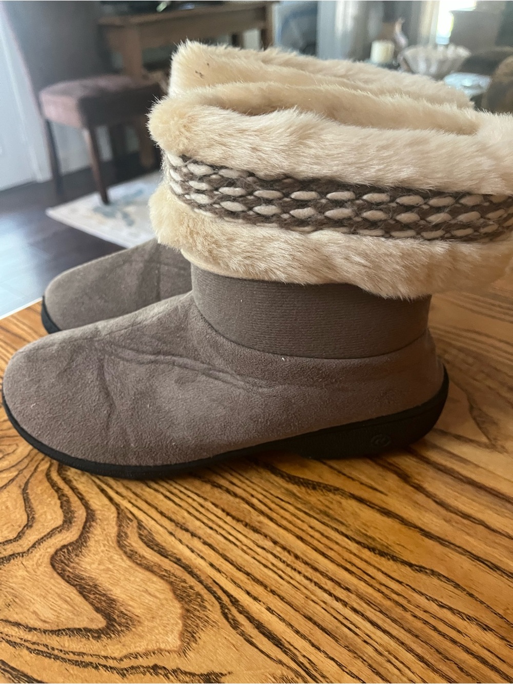 isotoner Taupe Suede-Look Faux-Fur Cuff Ankle Boots